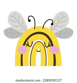 Boho rainbow bee character- funny rainbow. Sweet honeybee insect baby illustration. Cute honey colors. Vector logo design.  svg
