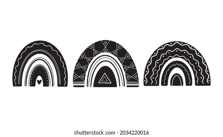 Boho rainbow black and white isolated icon vector graphic
