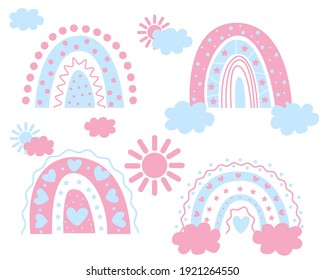 boho rainbow. children's rainbow for decoration. the birth of a boy and a girl. stock vector illustration with rainbow on white background. boho arch.