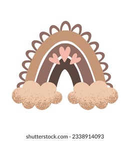 Boho rainbow with cloud in a naive children's style. Autumn colored illustration. Rainbow in warm pastel colors. Clipart for the design of greeting cards, invitations, prints, stickers and patterns.