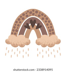 Boho rainbow with cloud in a naive children's style. Autumn colored illustration. Rainbow in warm pastel colors. Clipart for the design of greeting cards, invitations, prints, stickers and patterns.