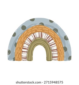 Boho arco-íris com nuvens fofas, ilustração desenhada à mão. Elemento bonito do céu do berçário para o chuveiro do bebê e quarto das crianças