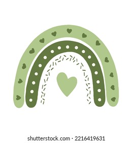 Boho rainbow is green. For decoration of childrens rooms and holidays. Vector modern 
