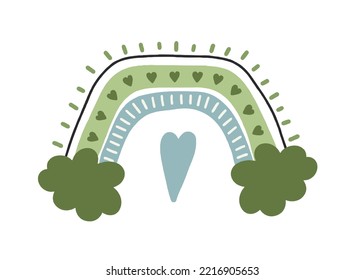 Boho rainbow is green. For decoration of childrens rooms and holidays. Vector modern 
