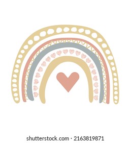 Boho Rainbow Handgezeichneter, pastellfarbener Regenbogen mit Herz