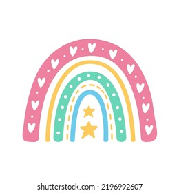 boho rainbow. hand drawn pastel rainbow baby greeting card decorative elements