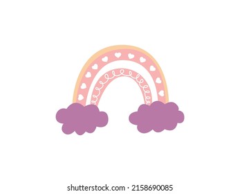 Boho Rainbow Icon Vector illustration. Cute Scandinavian rainbow sign, emblem isolated on white background, Flat style for t-shirt graphic, children's room wall decor. EPS10.