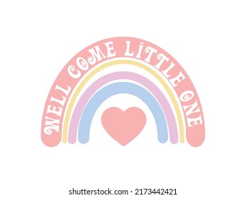 Boho Rainbow Icon Vector illustration. Cute Scandinavian rainbow sign, emblem isolated on white background, Flat style for t-shirt graphic, children's room wall decor. EPS10.