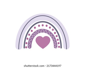 Boho Rainbow Icon Vector illustration. Cute Scandinavian rainbow sign, emblem isolated on white background, Flat style for t-shirt graphic, children's room wall decor. EPS10.