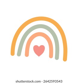 Boho rainbow illustration with heart and warm earth tones