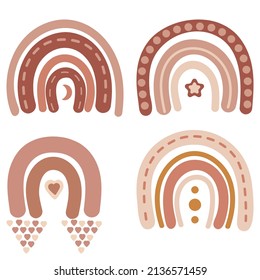 Boho Regenbogengrafik-Set. Handgezeichneter Vektor Boho Regenbogen. Set von isolierten Regenbögen zum Drucken.