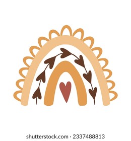 Boho rainbow in a naive children's style. Autumn colored illustration. Rainbow in warm pastel colors. Clipart for the design of greeting cards, invitations, prints, stickers and patterns. 