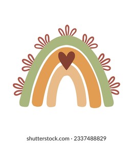 Boho rainbow in a naive children's style. Autumn colored illustration. Rainbow in warm pastel colors. Clipart for the design of greeting cards, invitations, prints, stickers and patterns. 