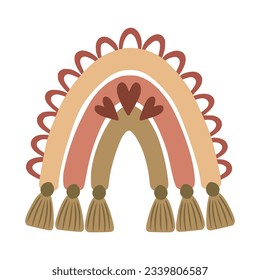 Boho rainbow in a naive children's style. Autumn colored illustration. Rainbow in warm pastel colors. Clipart for the design of greeting cards, invitations, prints, stickers and patterns.