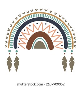 A Boho rainbow of pastel colors isolated on a white background. Vector illustration in the style of a doodle. Modern image. To decorate children s rooms, clothes, wallpaper and print posters.