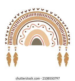 Un arcoiris boho de colores pastel aislado en un fondo blanco. Ilustración vectorial al estilo de un doodle. Imagen moderna. Para decorar habitaciones para niños, ropa, papel pintado y carteles impresos.