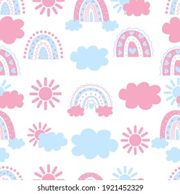 boho rainbow pattern. children's rainbow for decoration. the birth of a boy and a girl. stock vector illustration with rainbow on white background. boho arch. seamless pattern.