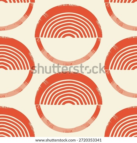 Boho rainbow seamless pattern with abstract geometric arches in mid century modern style, warm terracotta colors, perfect for textile, wallpaper, nursery and packaging design