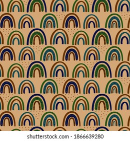 Boho rainbow seamless pattern. Rainbow Bohemian in trendy warm Golden, brown, yellow tones. Modern vector illustration for textile, paper, print design