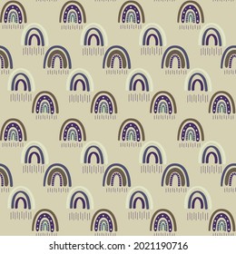 Boho rainbow seamless pattern. Rainbow Bohemian in trendy warm Golden, brown, yellow tones. Modern vector illustration for textile, paper, print design