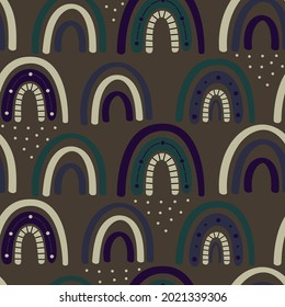 Boho rainbow seamless pattern. Rainbow Bohemian in trendy warm Golden, brown, yellow tones. Modern vector illustration for textile, paper, print design