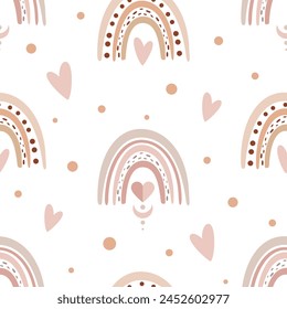 Boho rainbow seamless pattern in flat style. Bohemian rainbow digital paper. Scrapbook paper, decor, background, fabric. Hand drawn vector pattern