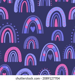 Boho rainbow seamless patterns in lilac colors. Baby boho background. Vector illustration for nursery decoration, print, t-shirt.