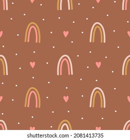 Boho rainbow seamless patterns in neutral colors. Baby boho background. Vector illustration for nursery decoration, print, t-shirt.