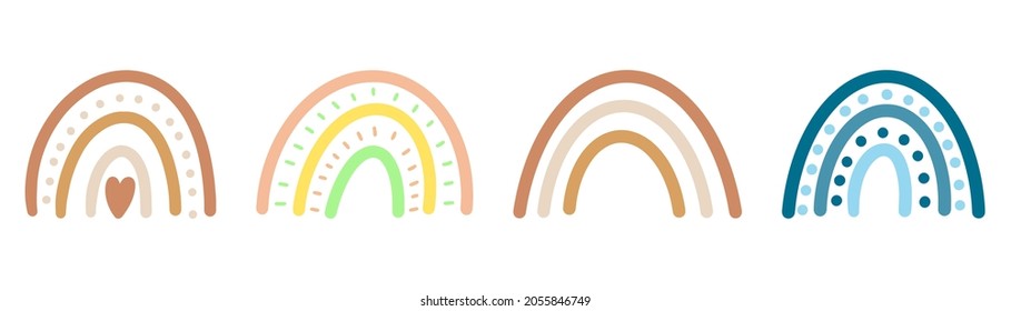 Boho Regenbogen-Set. Cartoon Regenbogen. Trendy boho in doodle. Vektorgrafik