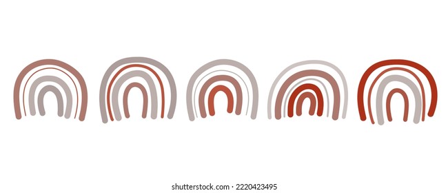 conjunto arcoiris boho, arcoiris orgánico moderno de guardería para bebés. arco abstracto neutro minimalista. imagen plana de moda moderna a mano aislada de fondo blanco.