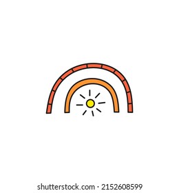 Boho rainbow with sun isolated on white background.
