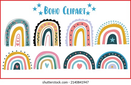 Boho rainbow, Svg boho rainbow illustration clipart