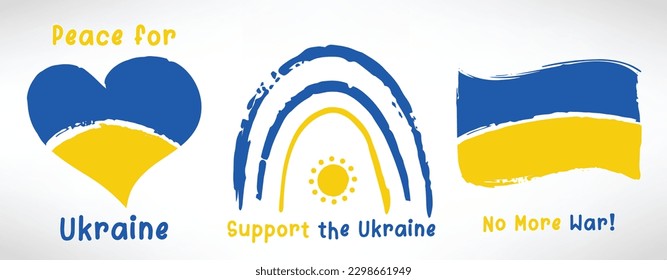 Boho rainbow with Ukraine flag colors. Save Ukraine, Support the Ukraine Sign