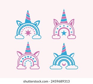 boho rainbow with unicorn cute vector icon design colorful collections