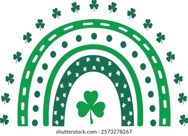 Boho rainbow vector illustration with shamrocks for St. Patrick's Day decor