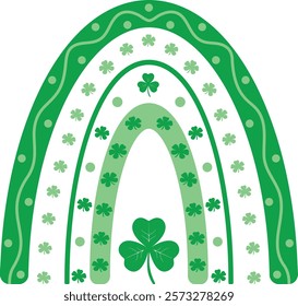 Boho rainbow vector illustration with shamrocks for St. Patrick's Day decor