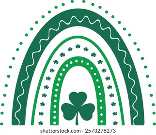 Boho rainbow vector illustration with shamrocks for St. Patrick's Day decor