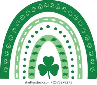 Boho rainbow vector illustration with shamrocks for St. Patrick's Day decor