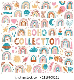 Boho rainbows and design elements colorful cute vector set