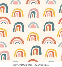 Boho Rainbows seamless pattern. Abstract pattern with organic nature shapes. Modern trendy for textile and paper.