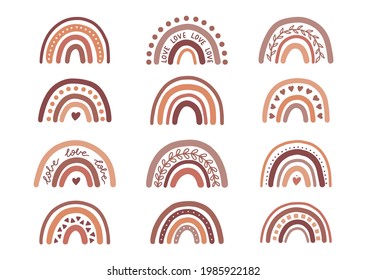 Boho rainbows set. Template for, banner, poster, flyer, greeting card, web design, print design. Vector illustration.