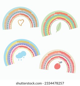 Boho rainbows set vector icon clipart illustration