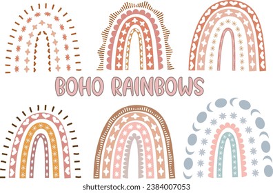 Boho Rainbows, Trendy  Watercolor  Baby Rainbows Vector Illustrations.