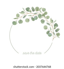 Boho realistic eucalyptus floral wedding vector frame. Watercolor tropical greenery branches border template for marriage ceremony, minimal spring invitation card, decorative summer banner
