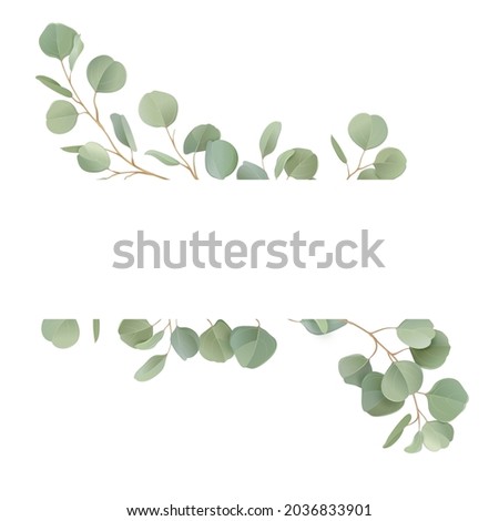 Boho realistic eucalyptus floral wedding vector frame. Watercolor tropical greenery branches border template for marriage ceremony, minimal spring invitation card, decorative summer banner