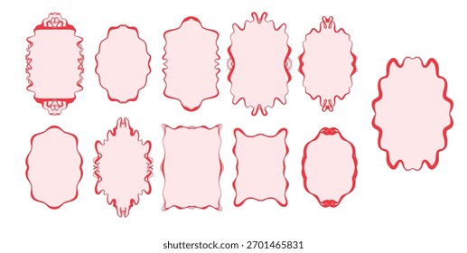 Boho red set frames. Collection of decoration ventage elegant frames
