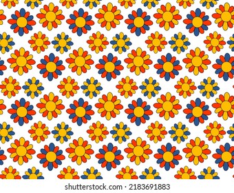 Boho retro 70s pattern . Floral vintage seamless texture. Hippie flower power retro textile print