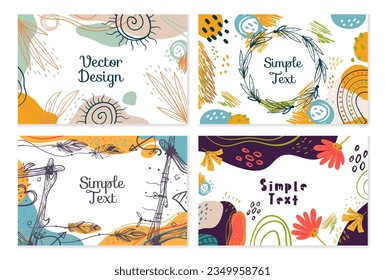Boho retro banner poster card background set. Vector flat graphic design illustration