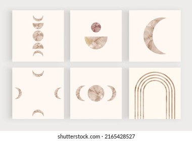Boho retro social media posts with sun and rainbow shapes