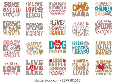 Boho Retro Style Dog Quotes T-shirt And SVG Design Bundle. Dog SVG Quotes T shirt Design Bundle, Vector EPS Editable Files, Can You Download This File.
